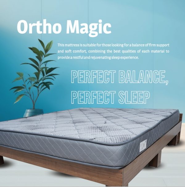 An image of a mattress that prominently displays the words "Ortho Magic," emphasizing its specialized features.