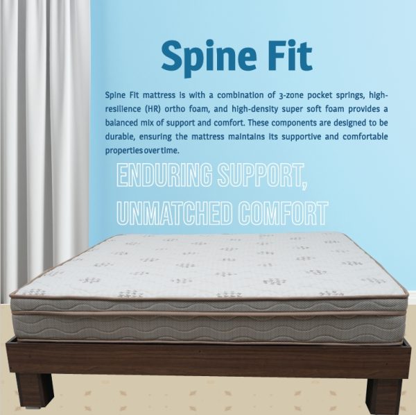 A close-up view of the Spine Fit mattress, showcasing its unique design and quality materials for optimal support and comfort.