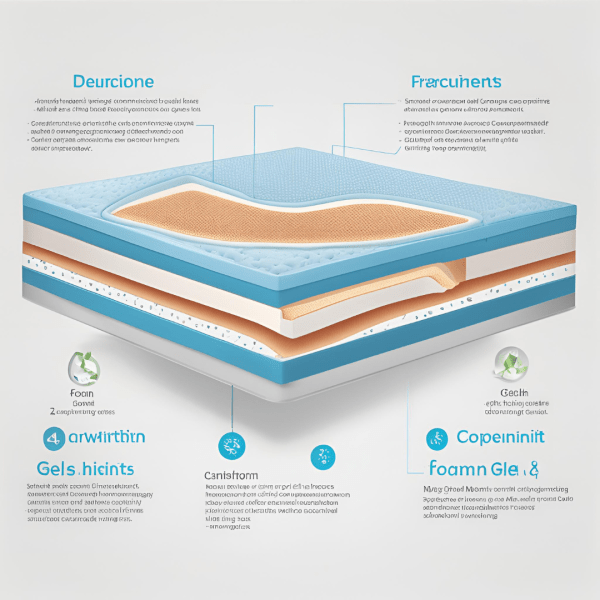 . A visual representation showcasing the benefits of a memory foam mattress, emphasizing its comfort, durability, and body contouring.